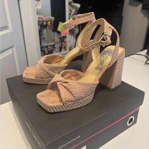 Vince Camuto Beige Studded Block Heels
